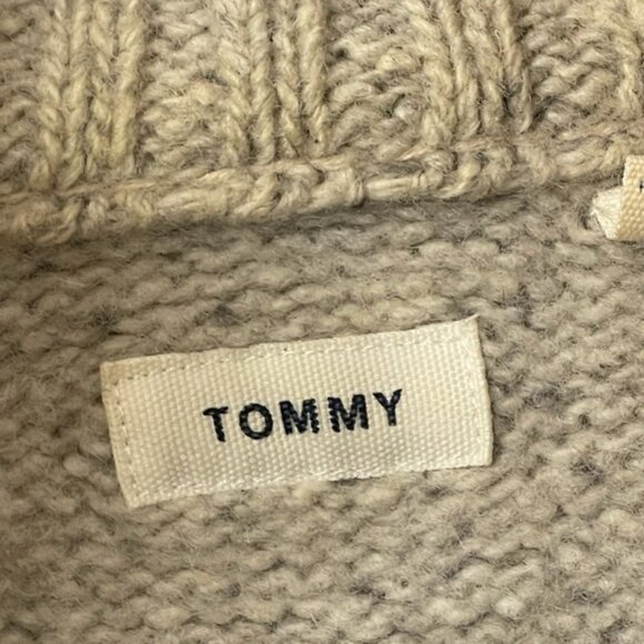 TOMMY wool knit 1/4 zip oatmeal sweater Large - Picture 3 of 8